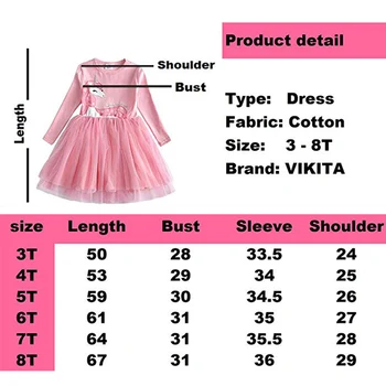 VIKITA Girls Dress Long Sleeve Kids Flower Dresses Children Unicorn Vestidos 2020 Girls Dresses Autumn Kids Dress For Girl 6