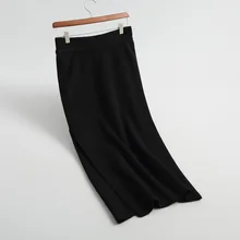 Осенняя и зимняя женская юбка Повседневная однотонная трикотажная юбка с разрезом сбоку