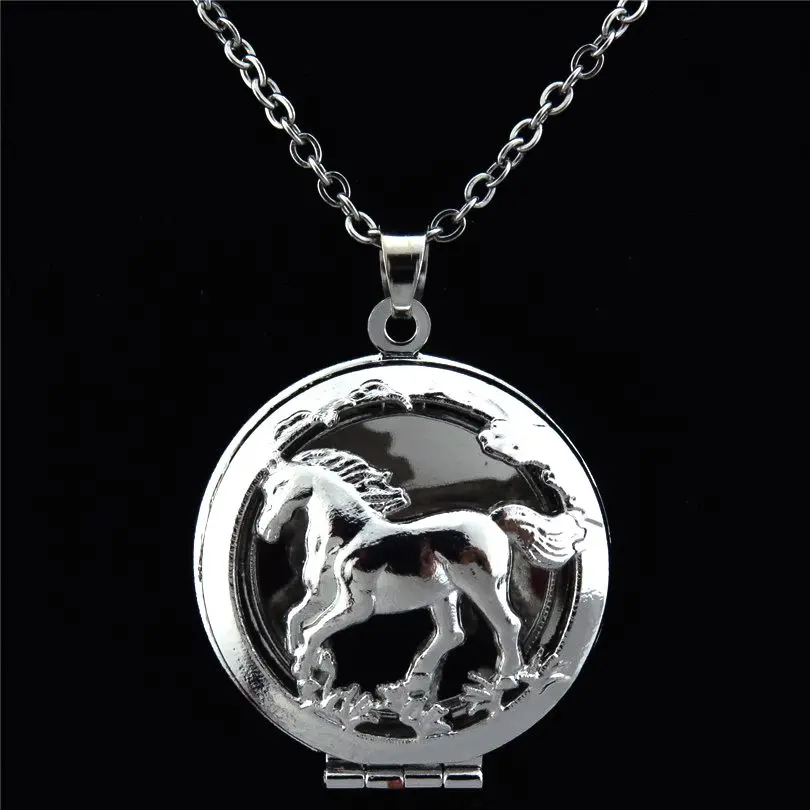 Running Horse Locket Necklace Pendant Aromatherapy Essential Oil