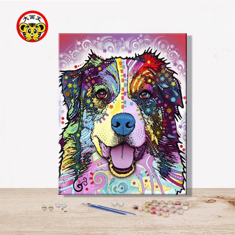 Краска по номерам художественная живопись по номерам собака быть ядовитым с цветом абстрактная прекрасная спальня декоративная висячая картина ручной работы - Цвет: 100355