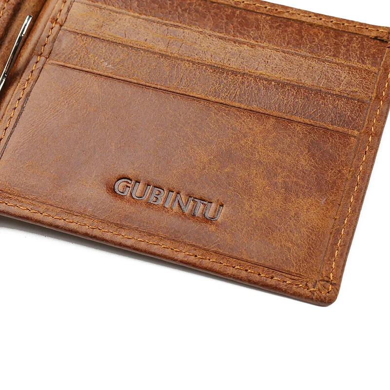 Gubintu натуральная кожа мужской зажим для денег кошелек Rfid минималистичный дизайнерский мужской кошелек с металлическими зажимами зажимы из нержавеющей стали