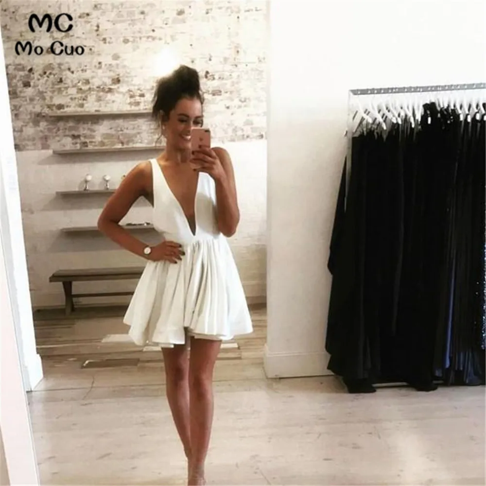 sexy plunge neck short prom homecoming dresses 2017 (2)
