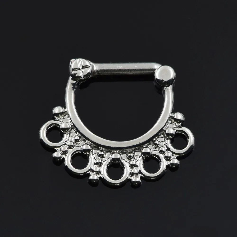 Septum clicker nose piercings jewelry Flower Petals 316L Silver Septum Clicker Hinged Bead Nose