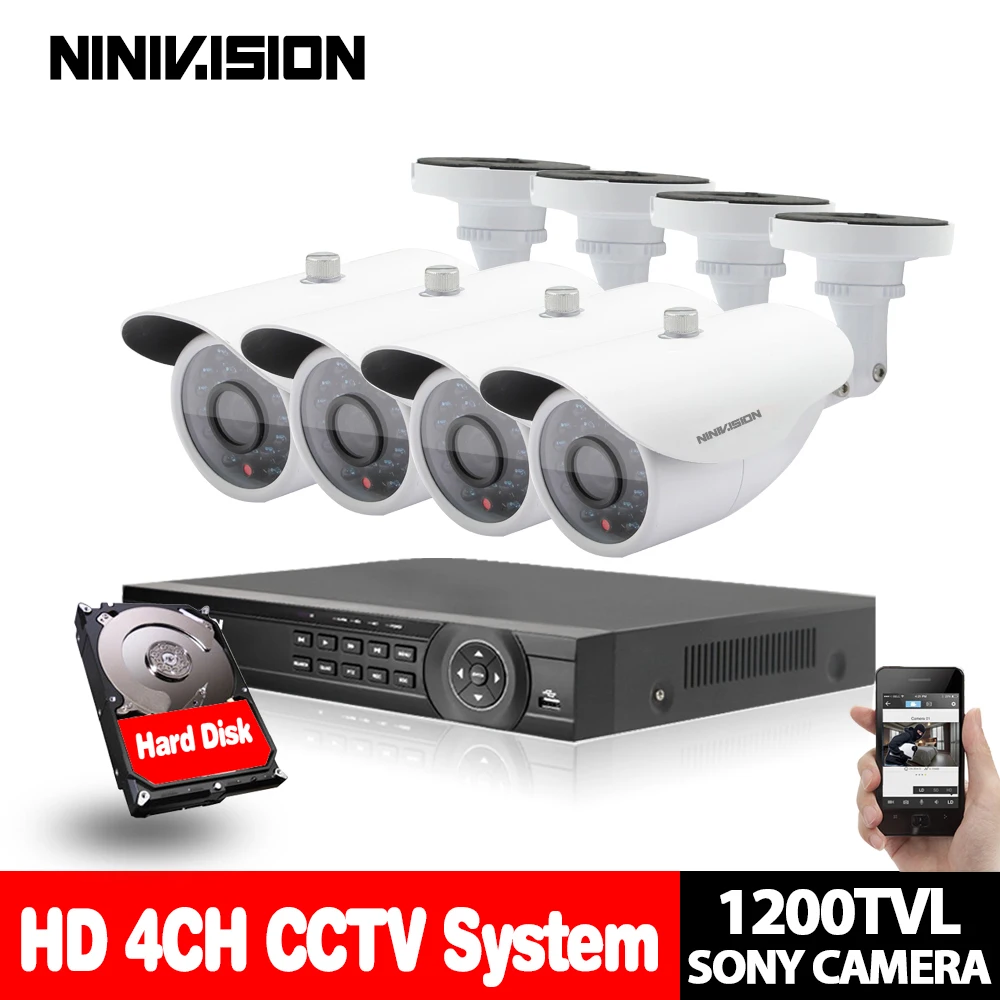 AHD 4 Channel DVR KIT Security sony 1200TVL CCTV Camera Kit Home