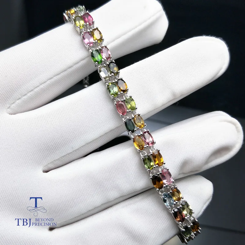 TBJ, 9.5ct натуральный необычный цветной турмалиновый браслет из стерлингового серебра 925 пробы с подарочной коробкой, простые ювелирные изделия из драгоценных камней для женщин