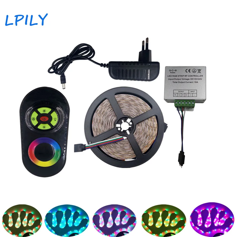 Ipily 5 м 2835 RGB светодио дный полосы не водонепроницаемый + DC12V 2A Мощность адаптер + RF сенсорный беспроводной контроллер диммер rgb светодио дный