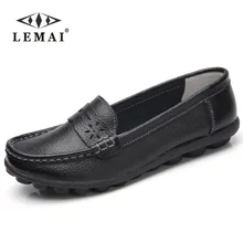 New Women Real Leather Shoes Moccasins Mother Loafers Soft Leisure Flats Female Driving Casual Footwear Size 35-44 In 4 Colors