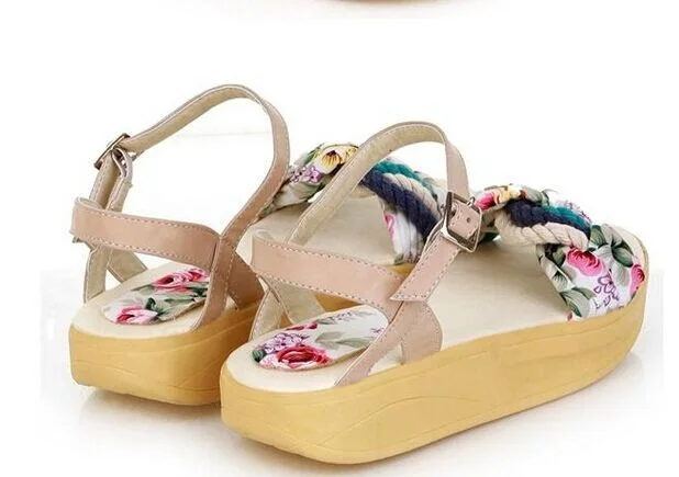 Tessitura 12 Della beige black Infradito Il Più Sandali Pompe Caviglia Delle Avvolgere Blue Piattaforma Cuneo Floreale Buckle Modo Strap Signore Us11 Stampato Formato Di Donne nwqz6fTq