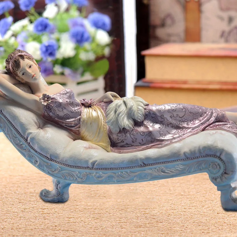 

European Resin Lying Down Woman Character Decoration Ornaments Home Livingroom Figurines Crafts TV Cabinet Office Furnishing Art