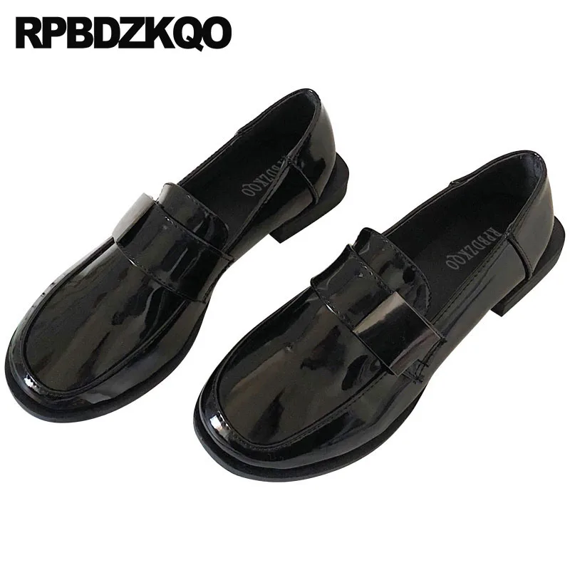 

round toe ladies chinese patent leather flats black vintage women oxfords shoes loafers brown mori girl japanese school 2018