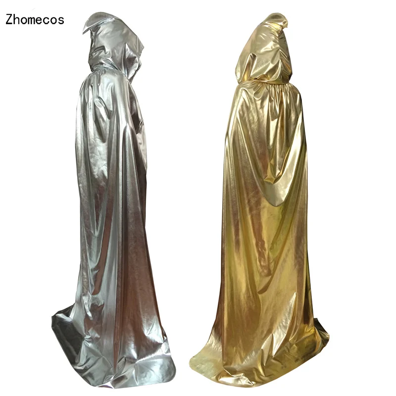 

Adult Sliver Gold Hooded Cloak Costume For Men Women Carnival Halloween Fancy Dress Party Cape Cosplay Size S M L XL