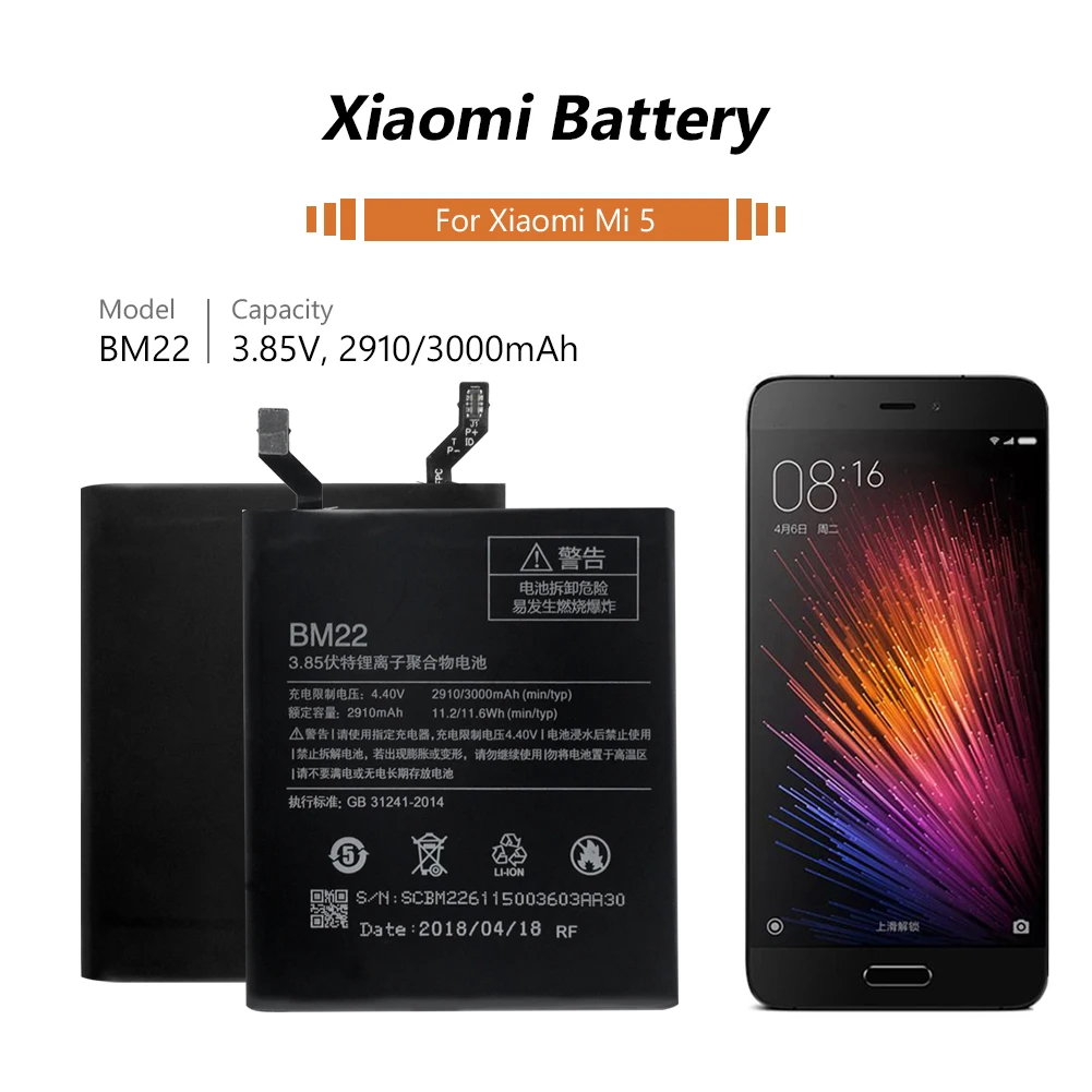 

BM22 BM-22 BM-22 Battery Replacement For Xiaomi Mi 5 Mi5 Smart Phone 3.85V 3000mAh Original Battery