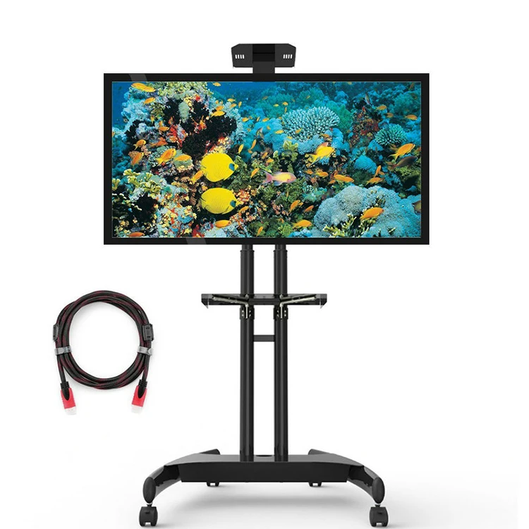 Mobile-TV-Cart-Floor-Stand-with-Adjustble-shelf-and-Mount-for-32-to-60inch-up-165lbs