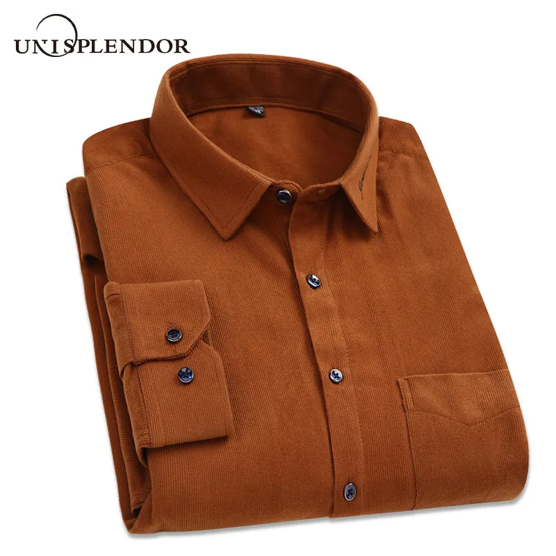 

2019 Spring Autumn Men's Shirt Corduroy Solid Casual Man Shirt Big Size Man Dress Shirt New Fashion Male Camisa Clothing YN10512