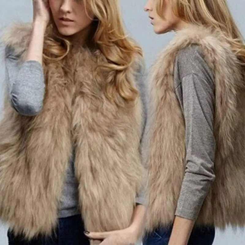 Autumn Winter Women Fur Vest Warm Faux Fox Short Jacket Vests Furs Coats Lady Casual Gilet Outwear S-3XL H9