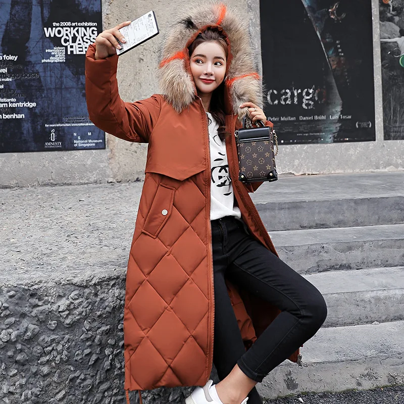 New Fashion 2019 Winter Jacket Women Colorful Big Fur Hooded Thick Down Parkas Long Female Jacket Coat Slim Warm Winter Outwear