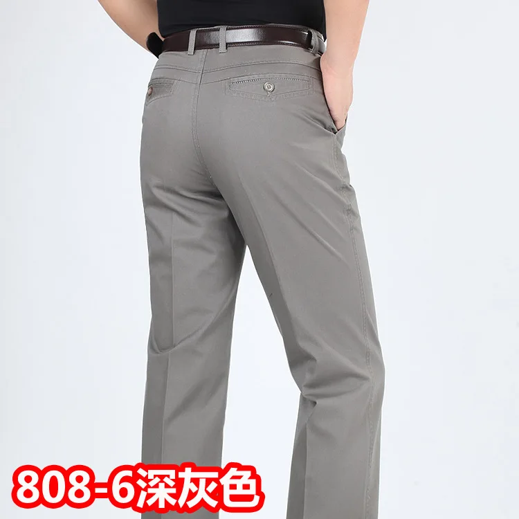 Летний стиль тонкие мужские повседневные брюки с высокой талией хлопок мужские свободные прямые длинные костюмы брюки среднего возраста бизнес досуг брюки - Цвет: 808 6 dark gray