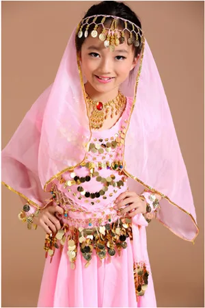 pink 4pcs Новые танцевальные костюмы для девочек 2-4-5-6 шт. шифоновое расшитое блестками одежда для детей Genie бахрома танцевальные штаны цыганская одежда - Цвет: pink 4pcs