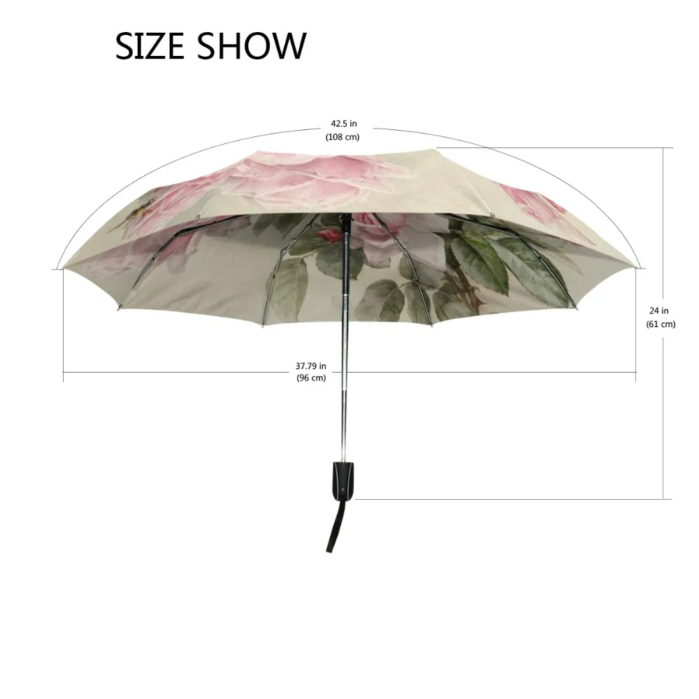 Buy Vintage Shabby Floral Women Rain Umbrella Chic Pink Rose Three