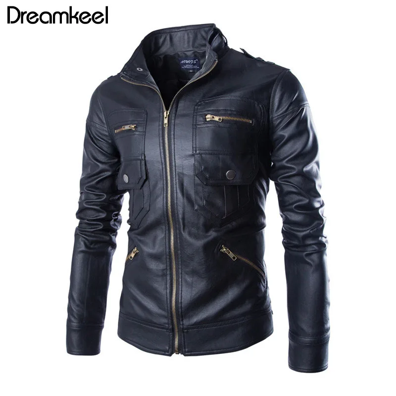 

Vintage Mens Leather Jackets Men PU Faux Fall Winter Thin Coats Biker Punk Motorcycle Male Retro Jacket Stand Pockets Y