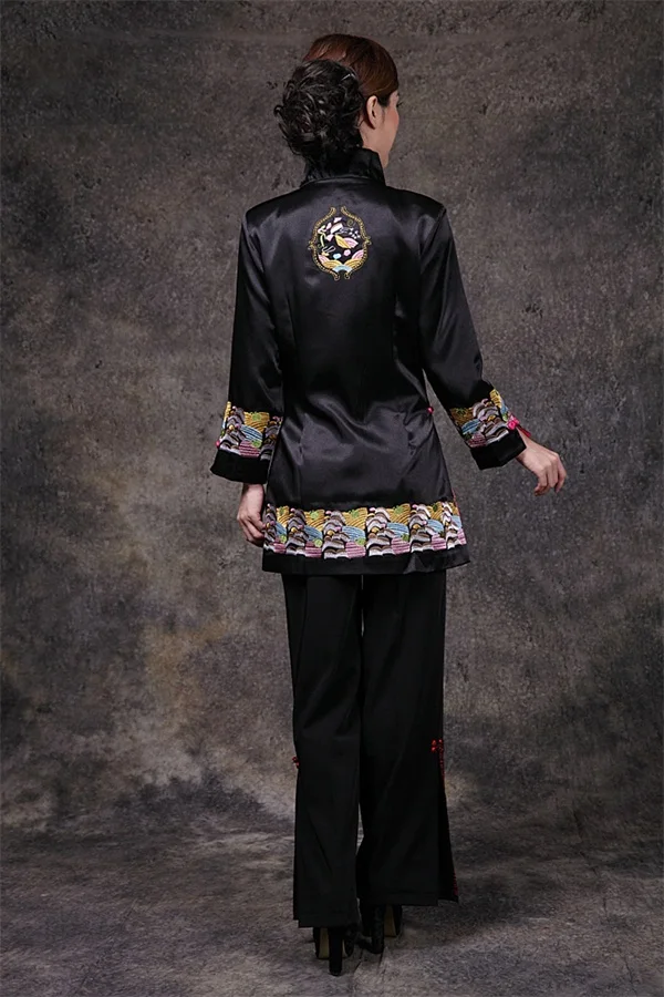 blanc De Classique Poitrine Costume Style À Femmes Satin Taille Col 3xl Chinois Unique V Longues Noir Broderie Manteau Manches Veste Tang rouge Noir S q84Eg4w