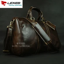 עור דגנים מלא LEXEB דובון נסיעות עסקים לגברים תיק לשאת על מזוודות Weekender לילה למעלה איכות קפה גדול