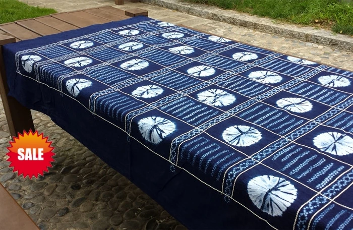 

Traditional Japanese Bandhani Tie dye Unique Decorations Arts / Handmade Itajime Plaid Table Cloth / Many Uses / Wholesale
