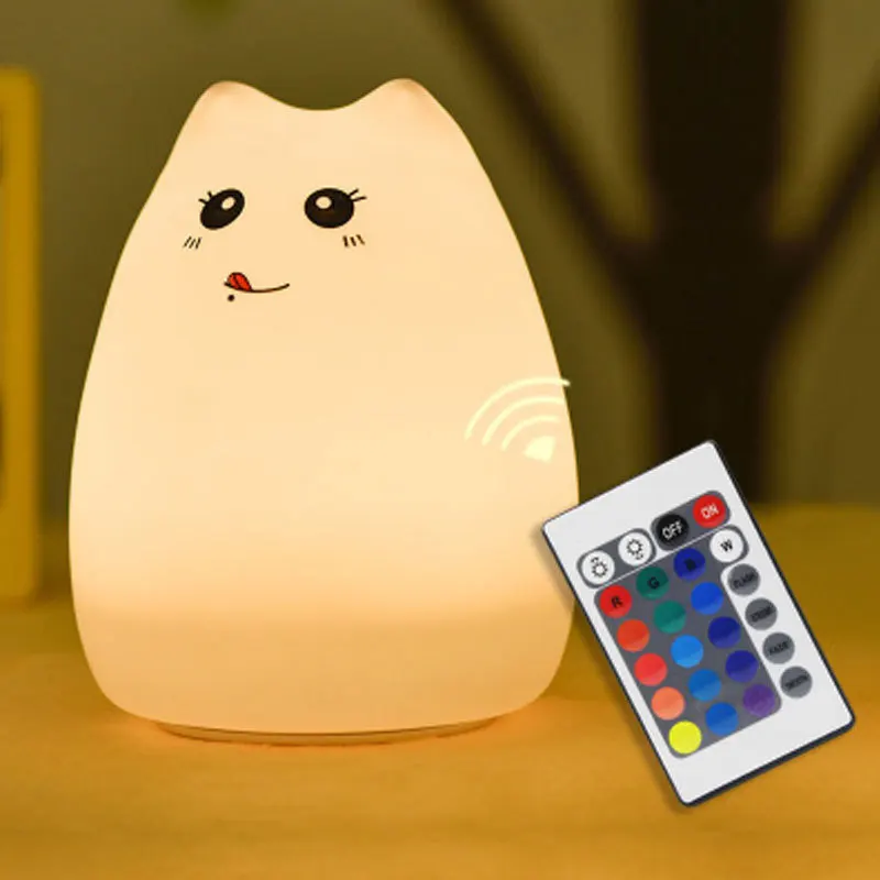 Премиум 7 цветов Кот LED USB дети животных ночник Силиконовые Мягкий мультфильм детские ясли лампа дыхание свет в ночь - Испускаемый цвет: Красный