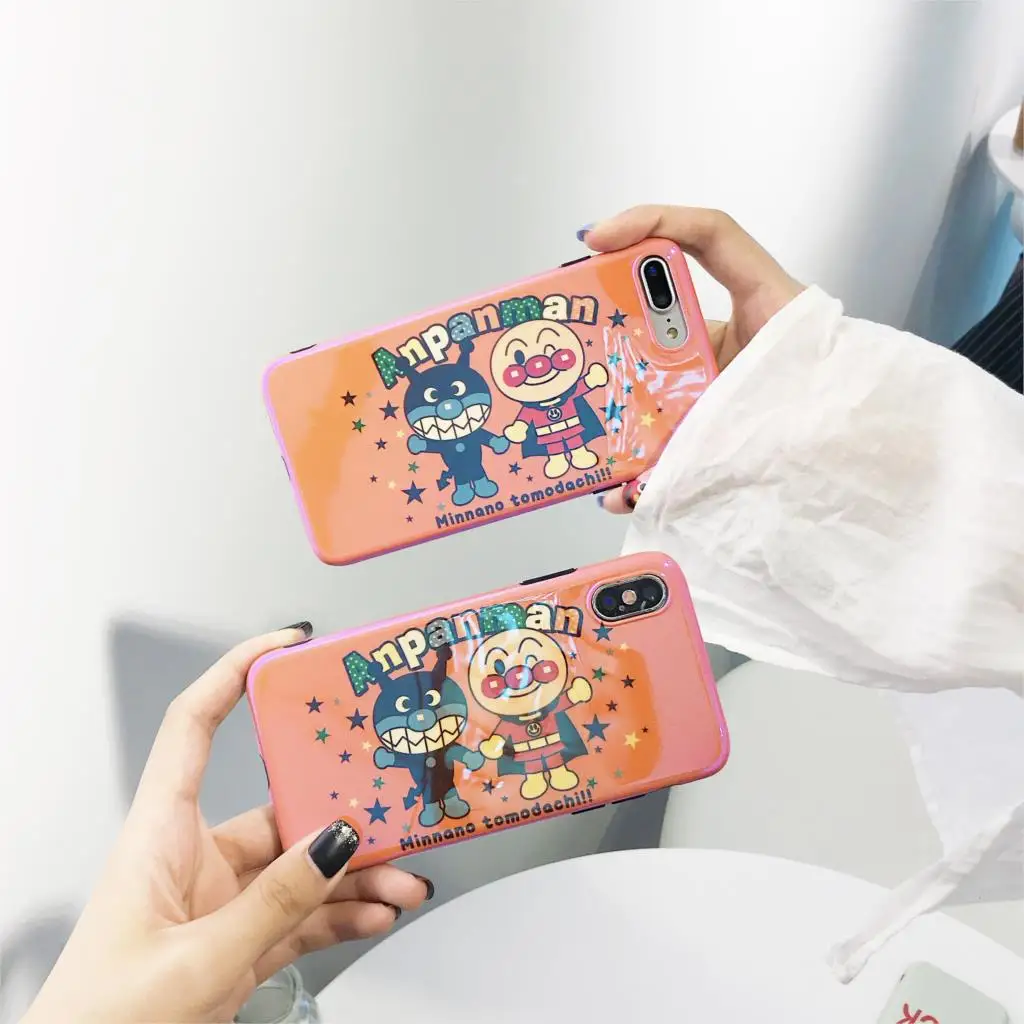 

Fashion Japan Cartoon Anime Anpanman Couple Cover For iPhone 8 7 6 6s Plus X 10 XR Xs Max luxury Blue light cute IMD phone Cases