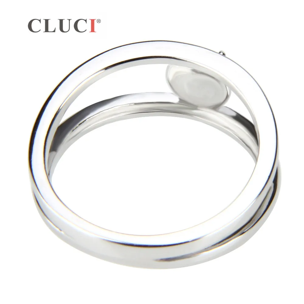 CLUCI 925 Серебро Два петли дизайн женское жемчужное кольцо Крепление Настоящее серебро 925 кольца ювелирные изделия подарок для женщин