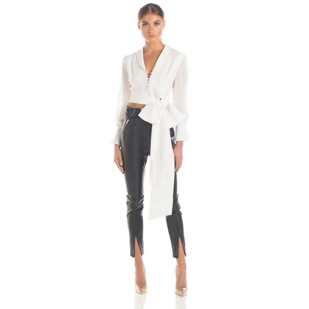 

Fashion 2019 crop top White Bow V Neck women tops Mesh Hollow Out Clubwear Solid Causal Summer Sexy Wholesale