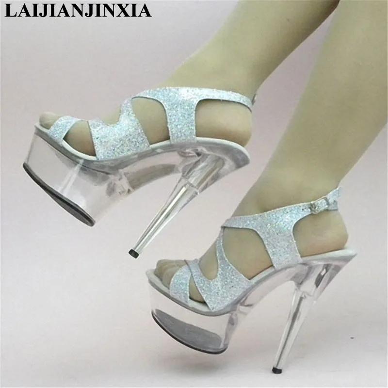 New 15cm Ultra High Heels Clear Platform Sandals Sexy Women Night Club