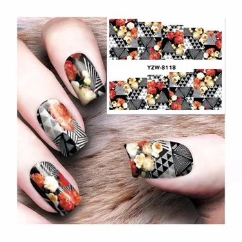 Beauty Black Flower Design Nail Stickers Decals Nail Art Decorations Manicure Tools 8118