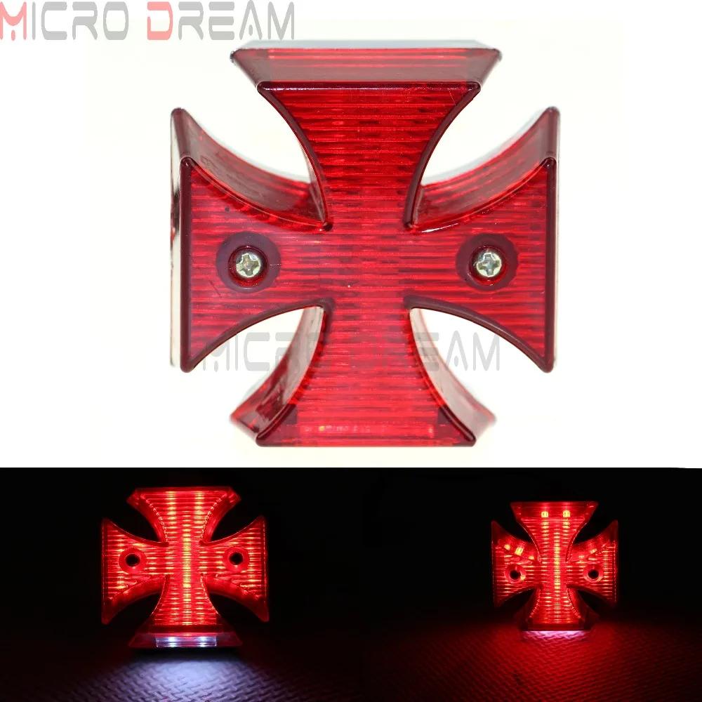 

Maltese Cross " Motorcycle LED Brake Taillight Retro Custom License Plate Running Lights Universal For Harley Triumph Chopper