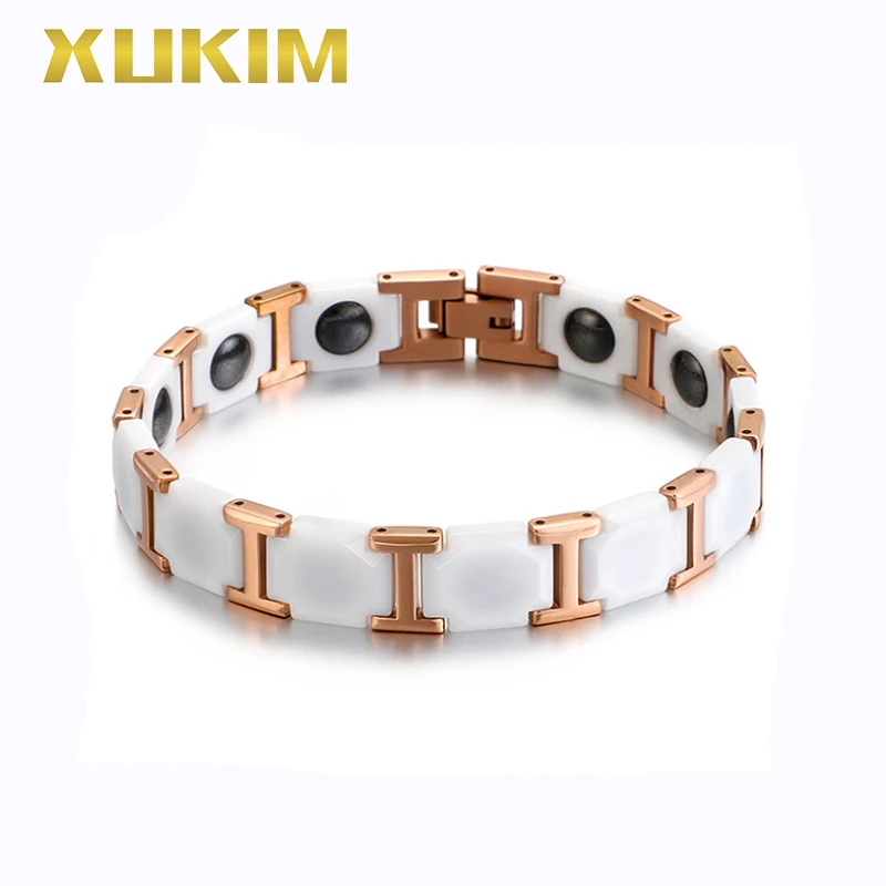 

XMB107 Xukim Jewelry 316L strainless Steel Health Magnet Bracelets White black Color Power Element Magnets Men Bracelet