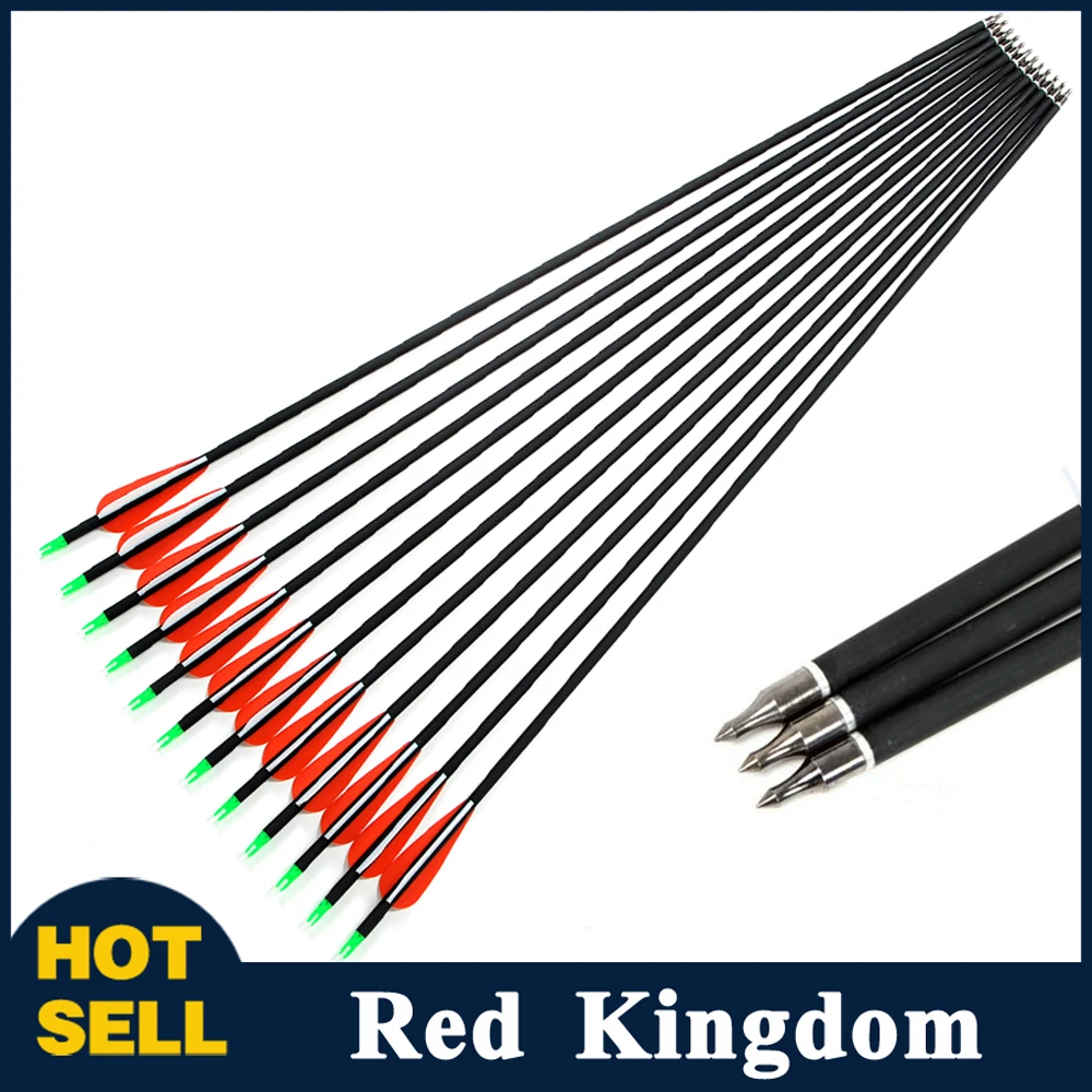 12pcs New Spine 500 Carbon Arrow With Replaceable Arrowhead 30' Length Archery for Compound/Recurve Bow Hunting 