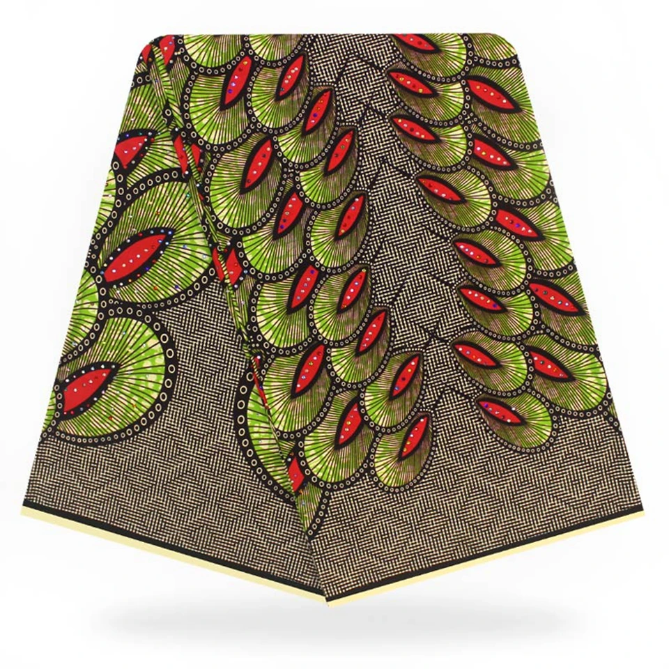 

YBGTZ-14 New Design African Wax Fabric With Stones,Embedded Colorful Rhinestones Dutch Wax African Fabric / Kitenge 6yards