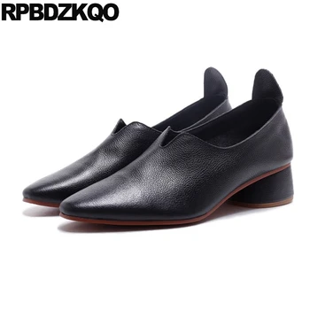 

Discount Thick Vintage Luxury Women Shoes Size 4 34 Pointed Toe Blue Pumps Genuine Leather 2018 High Quality Black Medium Glove