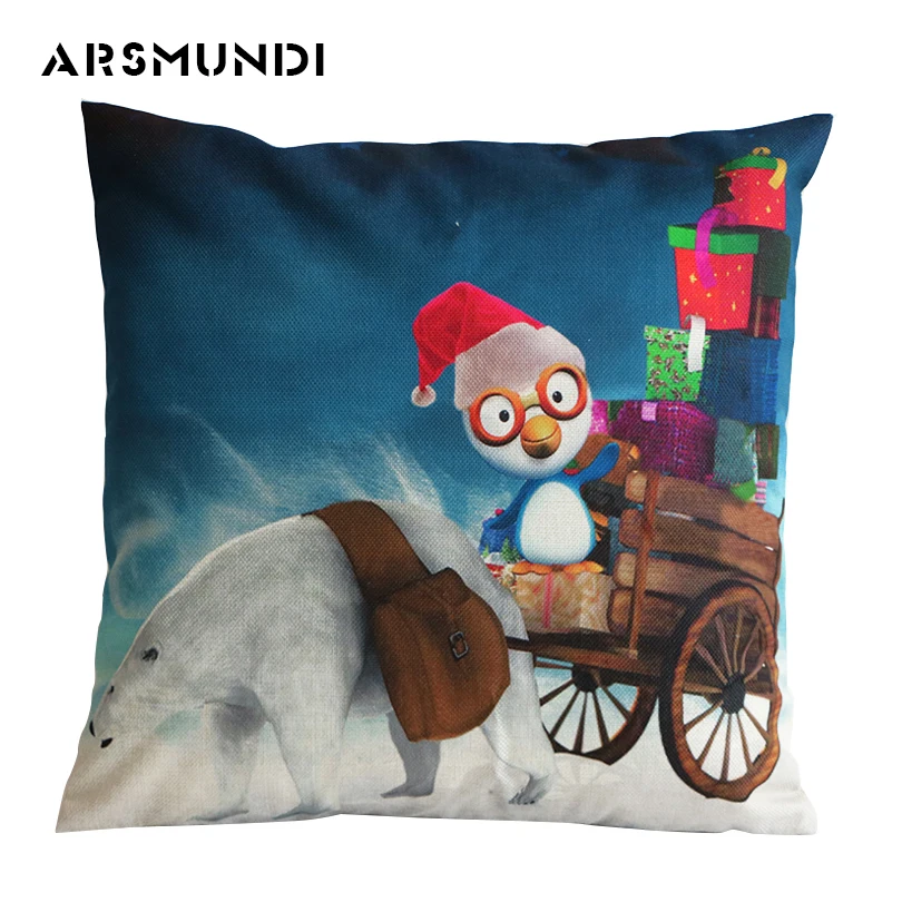 

Simple Home Textile Linen Cushion Cover Christmas Printed Square Cartoon Fashion Decorative Pillows Seat waist Throw 45Cm*45Cm