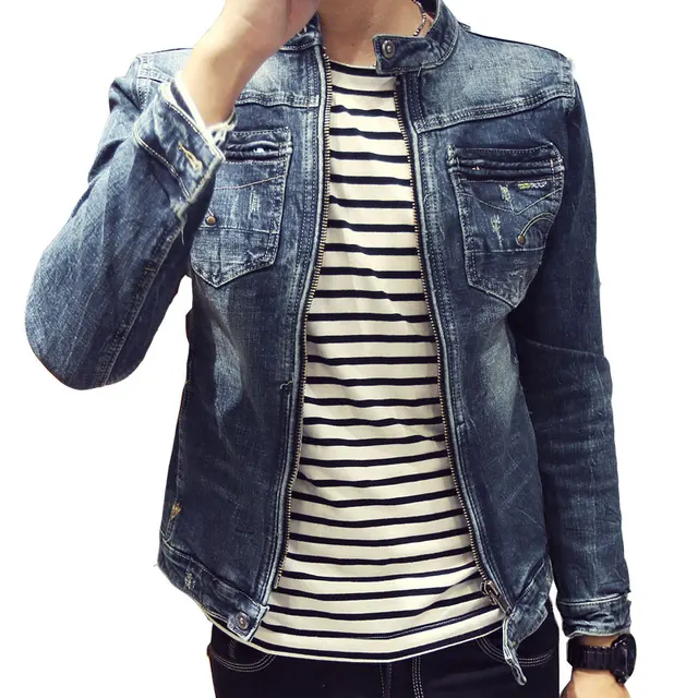 M 3XL men denim jackets for men stand collar cotton outerwear jean