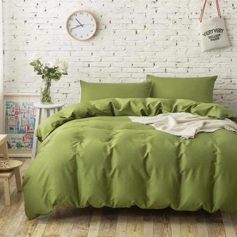 4pc 100 Cotton Plain Solid Color Bedding Sets Army Green Duvet