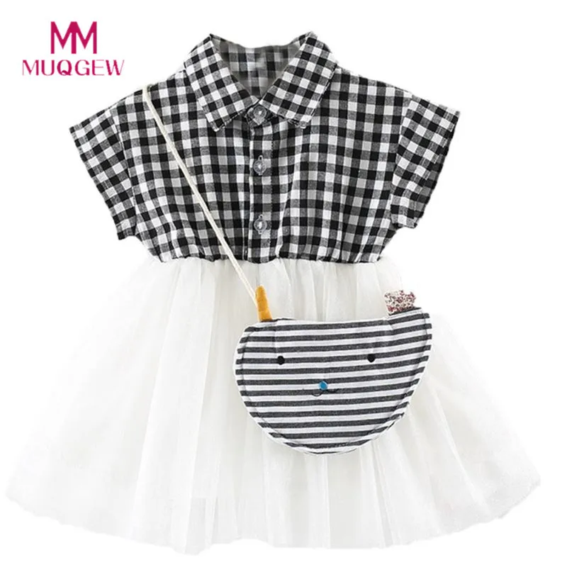 

Cute Baby Girls Dress Plaid Kitten Lapels Striped Satchel Dress Clothes Summer Party Princess Dress For Girls Vestidos