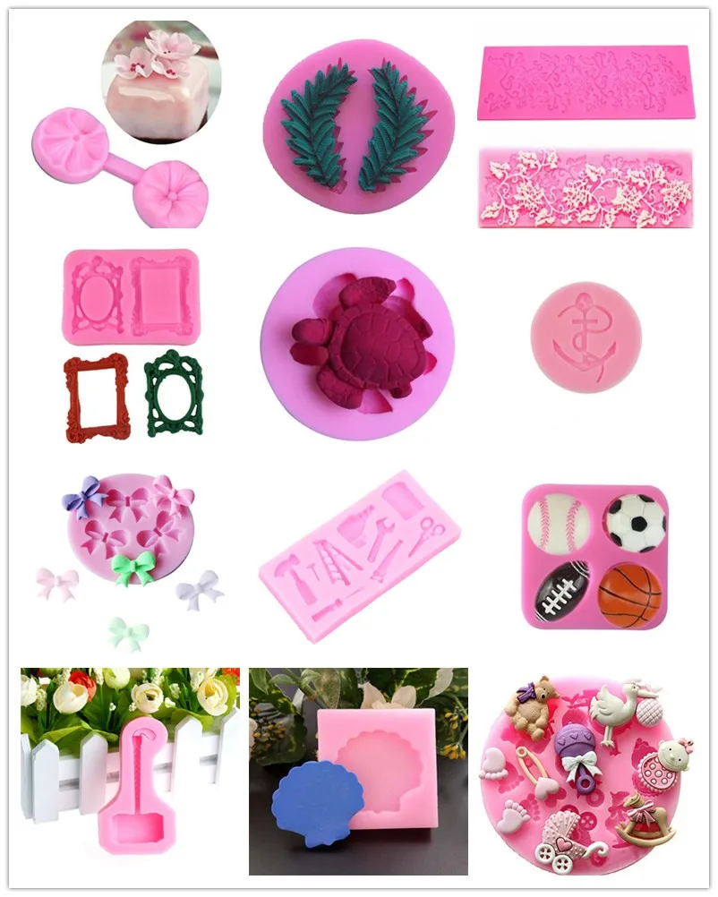 

Flower Bow Tie Love Heart Cartoon Shape Silicone Cake Mold Sugarcraft Embossed Fondant Cake Decorating Tools Candy Molds