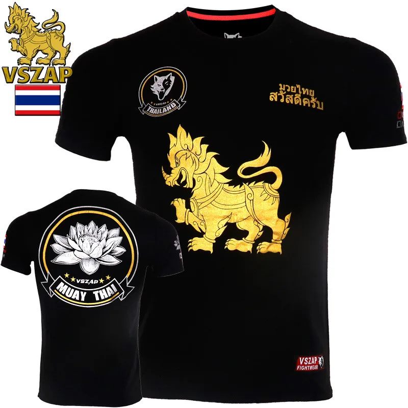 

VSZAP Fitness Casual Men Tshirts Personality Printed Animal Kirin Lotus Short-sleeved Muay Thai MMA Fighting T-shirt UFC Sanda