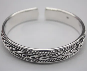 

Classic Pure S925 Silver Bangle Woman Man's Weaving Rope Retro Open 59-62mm Bangle Fashion Friend Gift Hot Sale