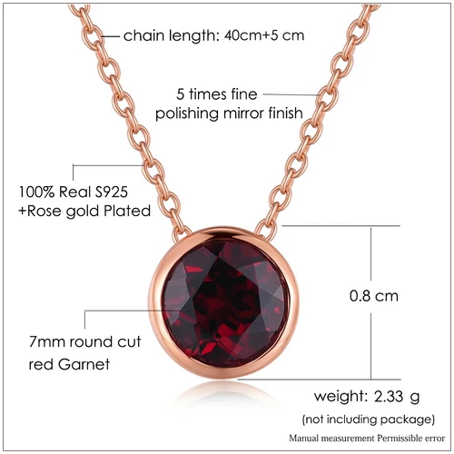 925 пробы Серебряное ожерелье с подвеской из красного граната для женщин, 18 К, розовое золото, ювелирное изделие с драгоценным камнем LMNI002