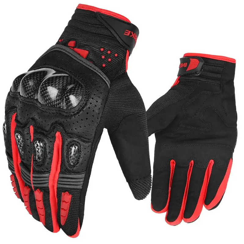 Профессиональные перчатки для мотоциклов мужские защитные Руки полный палец мото перчатки сенсорный экран горные Велоспорт гоночные кожаные перчатки - Цвет: Красный