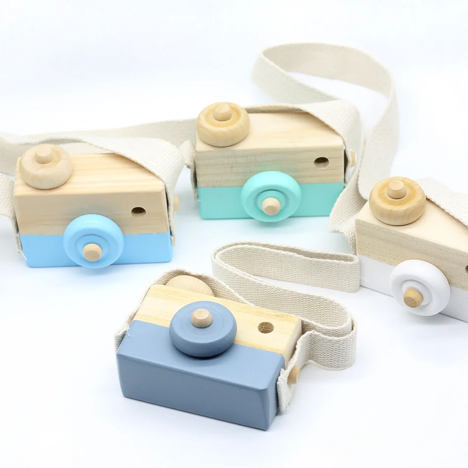 Cute Wooden Toy Camera Baby Kids Creative Neck Hanging Camera Photography Prop Decoration Children Playing House Decor Toy Gift