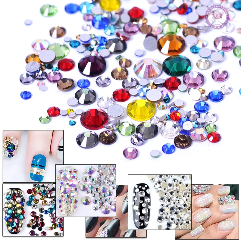 Разные цвета Размер Nail Art Non Hotfix Flatback горный хрусталь самоклеющиеся камни для