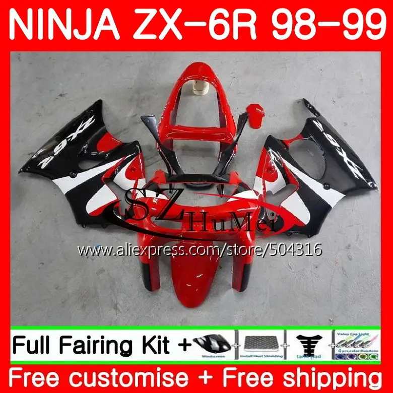 

Body For KAWASAKI NINJA ZX-6R 6 R 98 99 TOP Red black ZX-636 ZX600 78SH12 600CC ZX636 ZX6R 98 99 ZX 636 ZX 6R 1998 1999 Fairings